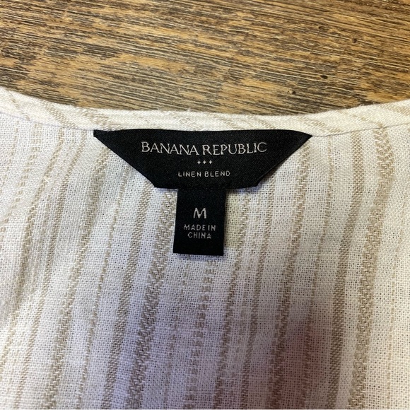 Banana Republic Linen Blend Blouse Top Size Medium Neutral Capsule Striped Beige - Picture 3 of 10